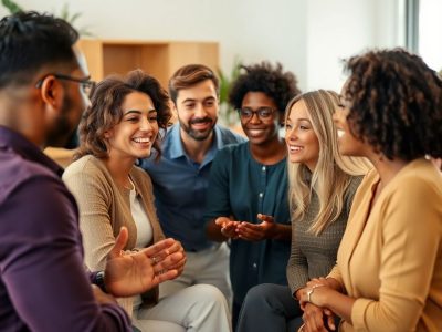 Oamenii discutând într-un mediu relaxat și prietenos.
