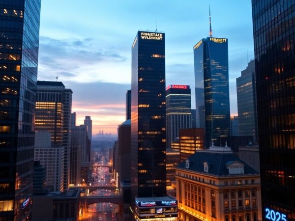 Orizontul unui oraș modern cu clădiri financiare iluminat.